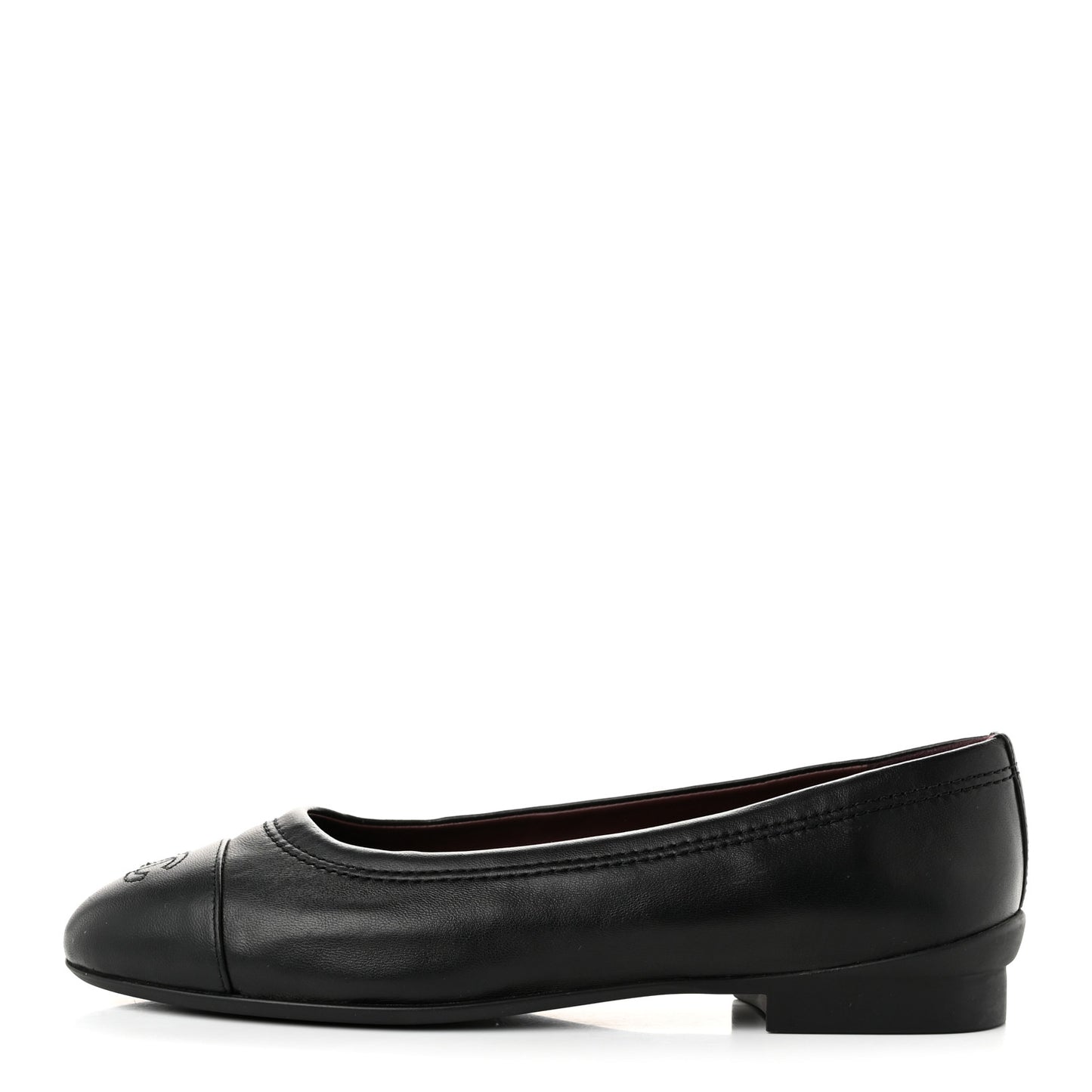 Lambskin Cap Toe CC Uniform Ballerina Flats 38.5 Black