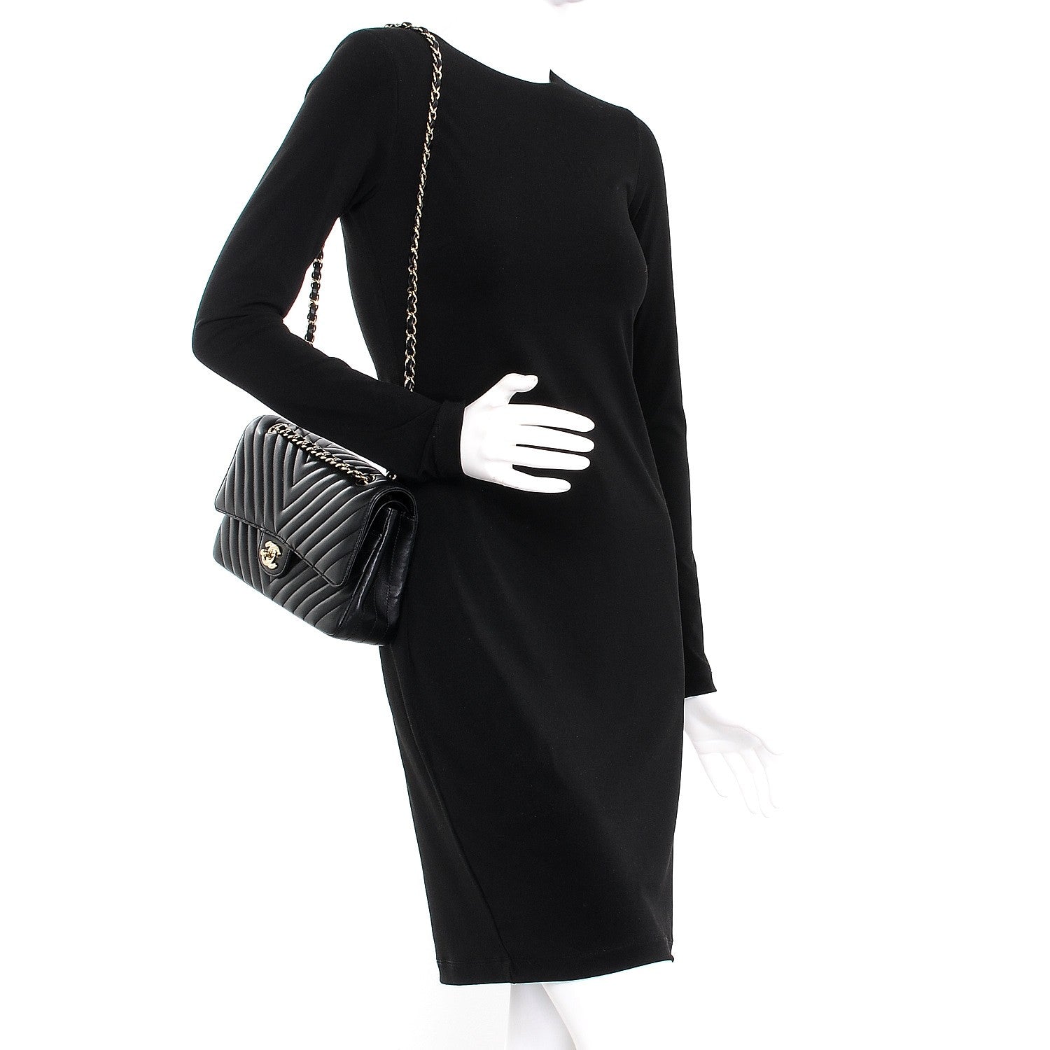 Chanel Lambskin Chevron Quilted Medium Double Flap Black 2 of 11
