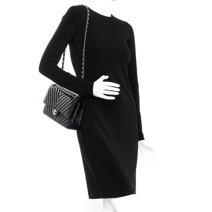 Chanel Lambskin Chevron Quilted Medium Double Flap Black 2 of 11