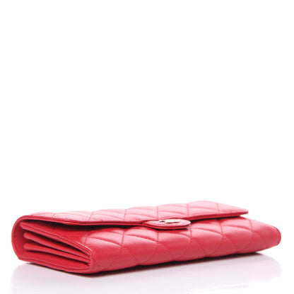 Chanel Lambskin Quilted Large Gusset Flap Wallet Red 4 of 10