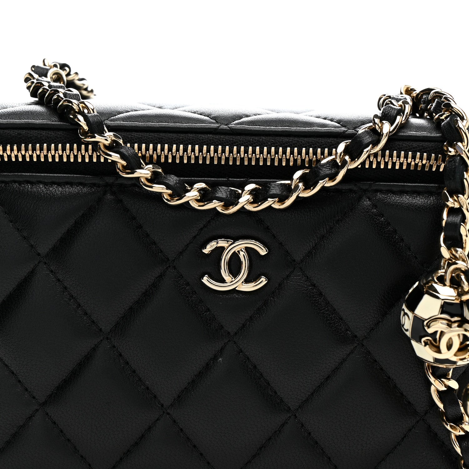 Chanel Lambskin Quilted Enamel CC Pearl Crush Small Vanity Case With Chain Black 9 of 13