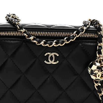 Chanel Lambskin Quilted Enamel CC Pearl Crush Small Vanity Case With Chain Black 9 of 13