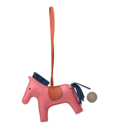 Hermes Milo Lambskin Grigri Rodeo Horse Bag Charm MM Rose Azalee Cornaline Bleu De Malte 2 of 3