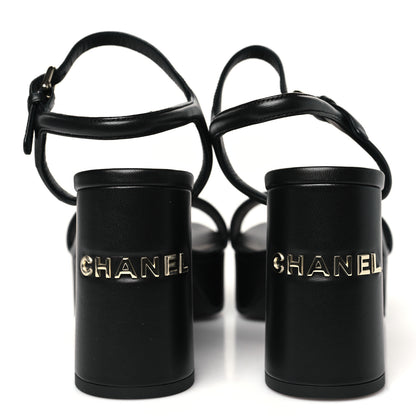 Chanel Lambskin Logo Platform Sandals 37.5 Black 6 of 10