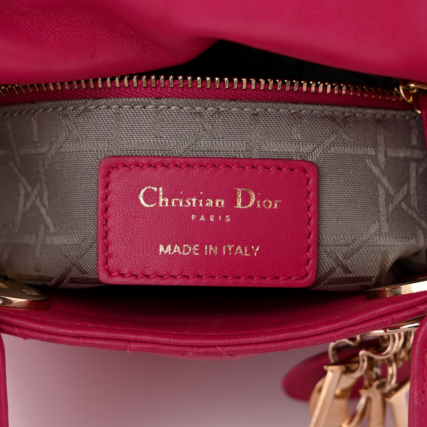 Lambskin Cannage Mini Lady Dior Fuchsia