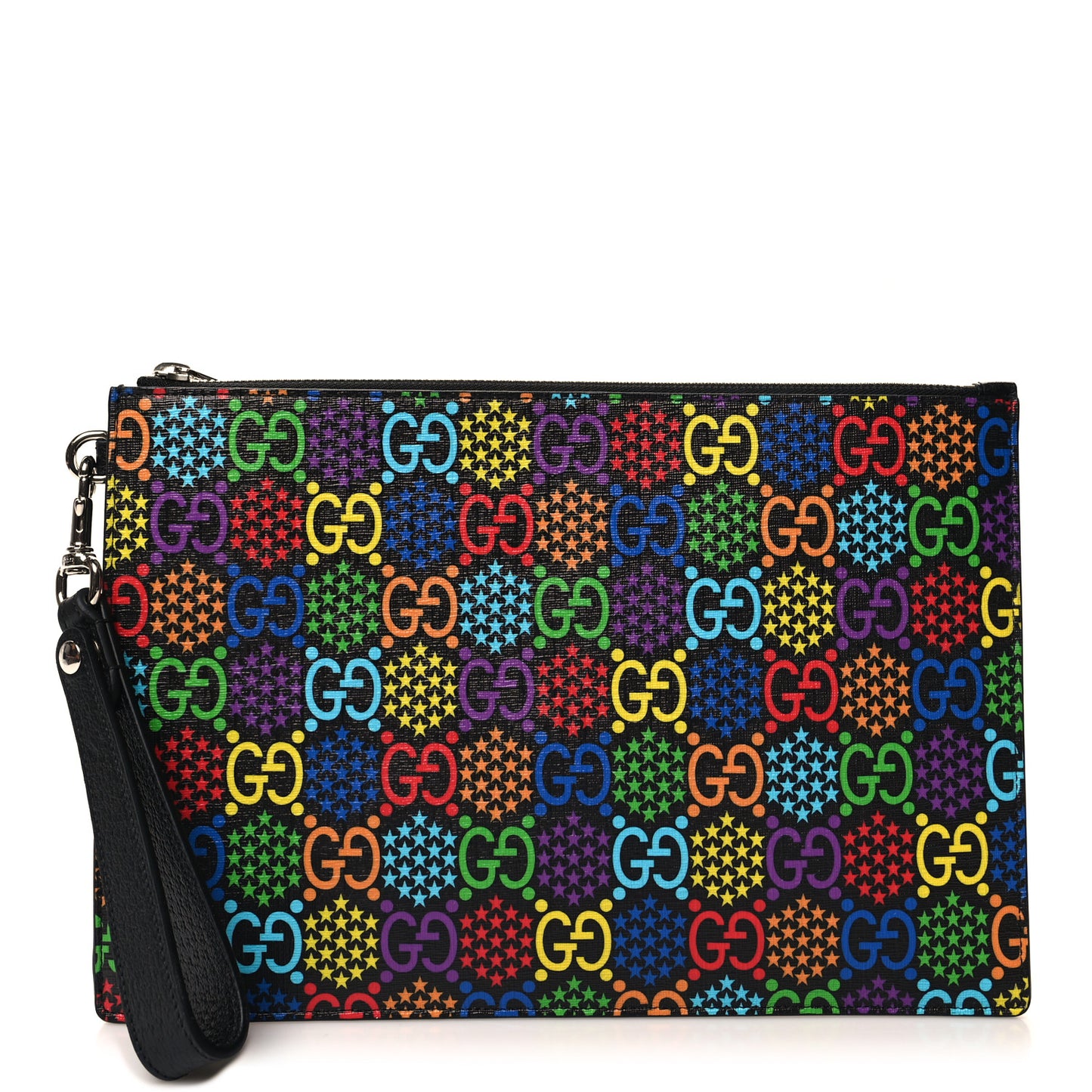 GG Supreme Monogram Psychedelic Zip Wristlet Pouch Black Multicolor