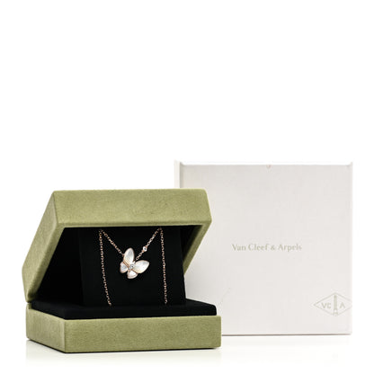 Van Cleef & Arpels 18K Rose Gold Diamond Mother of Pearl Two Butterfly Pendant Necklace 5 of 5