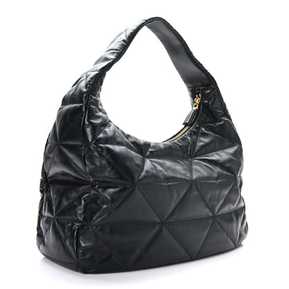 Prada Nappa Triangle Stitched Patchwork Large Zippered Hobo Bag Black 3 of 8
