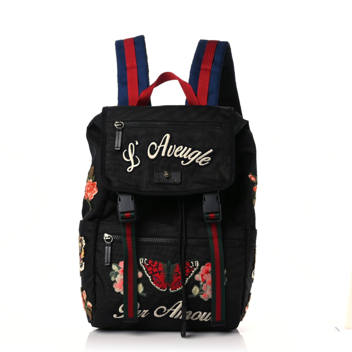 Techno Canvas Web L'Aveugle Par Amour Embroidered Double Buckle Backpack Black