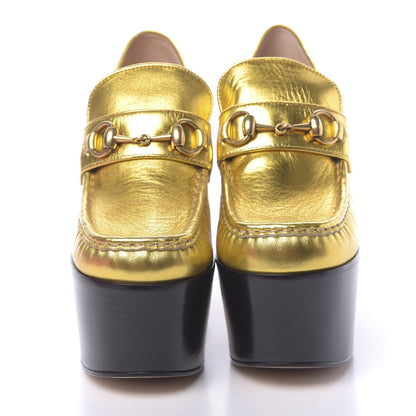 Gucci Malaga Kid Pearl Studded Vegas Platform Loafers 38.5 Gold 2 of 11