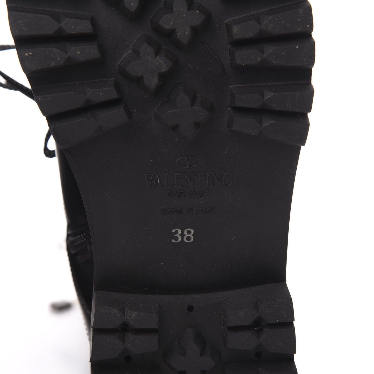 Smooth Calfskin Rockstud Buckled 25mm Combat Boots 38 Black