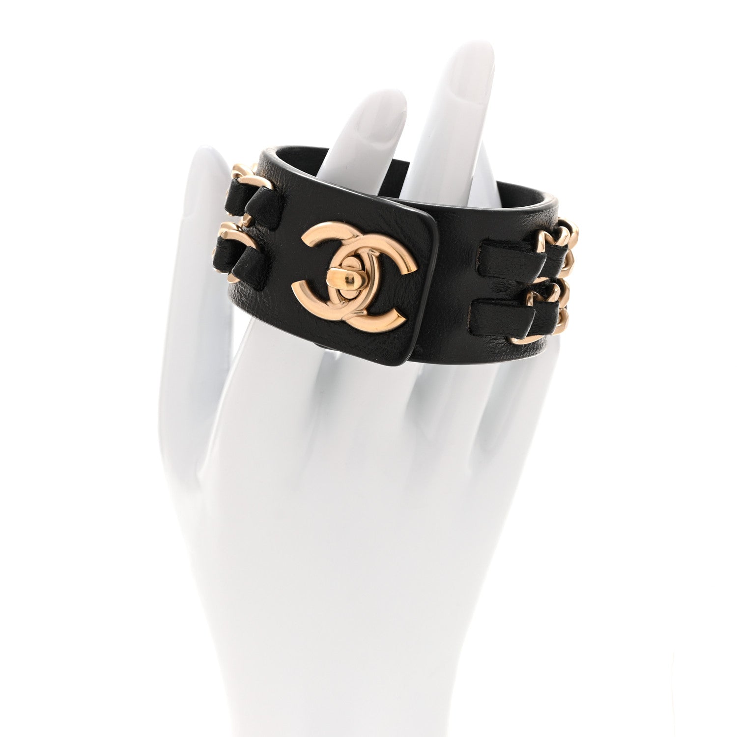 Chanel Lambskin CC Chain Turnlock Bracelet M Black 2 of 5