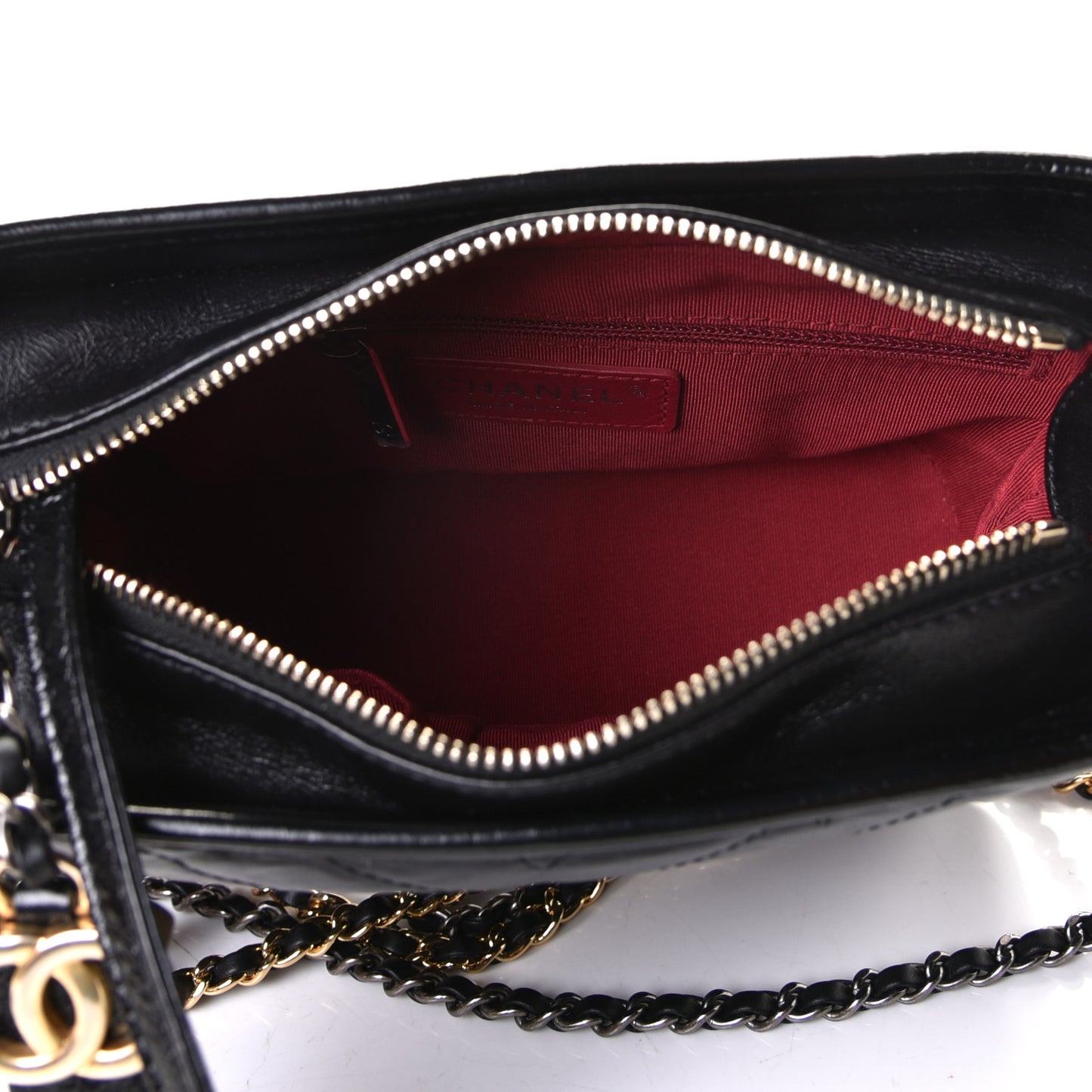 Aged Calfskin Chevron Quilted Small Gabrielle Hobo Black