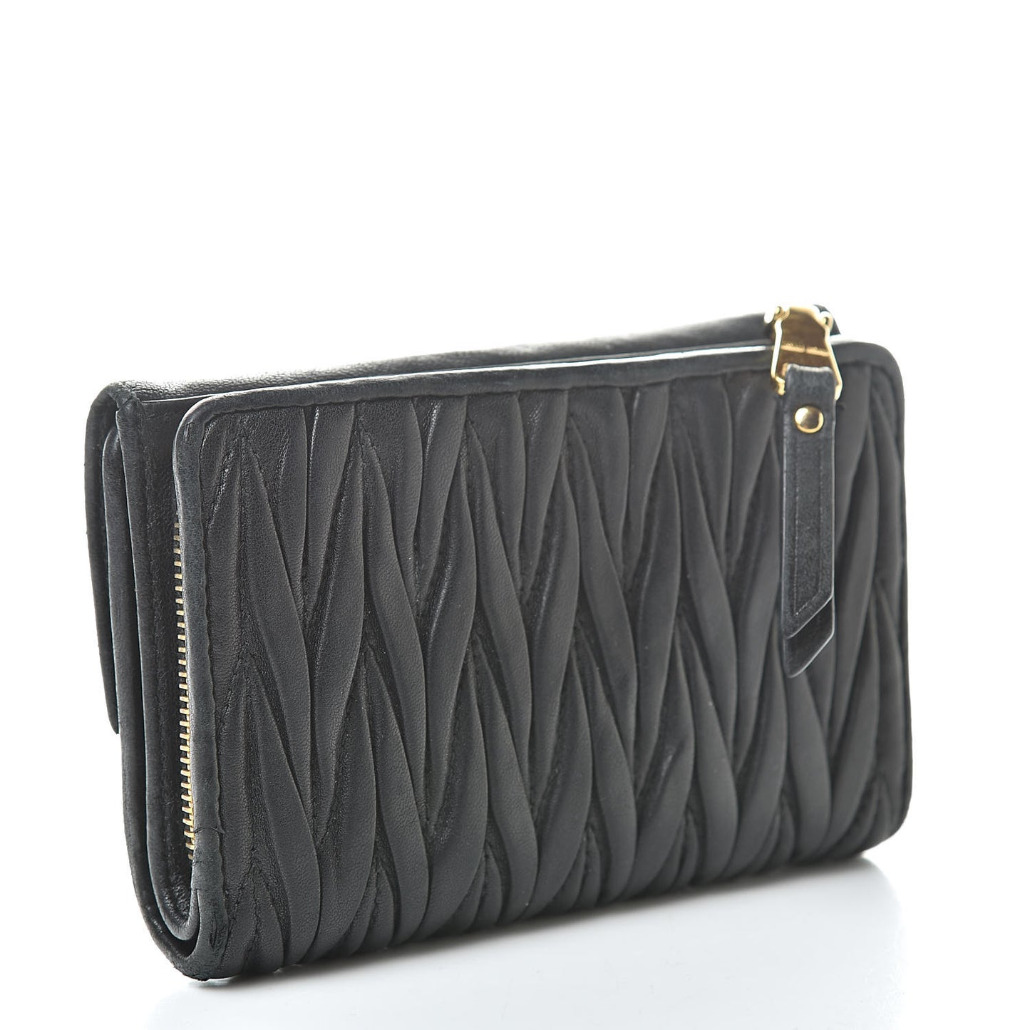 Nappa Matelasse Tri-Fold Flap Wallet Black
