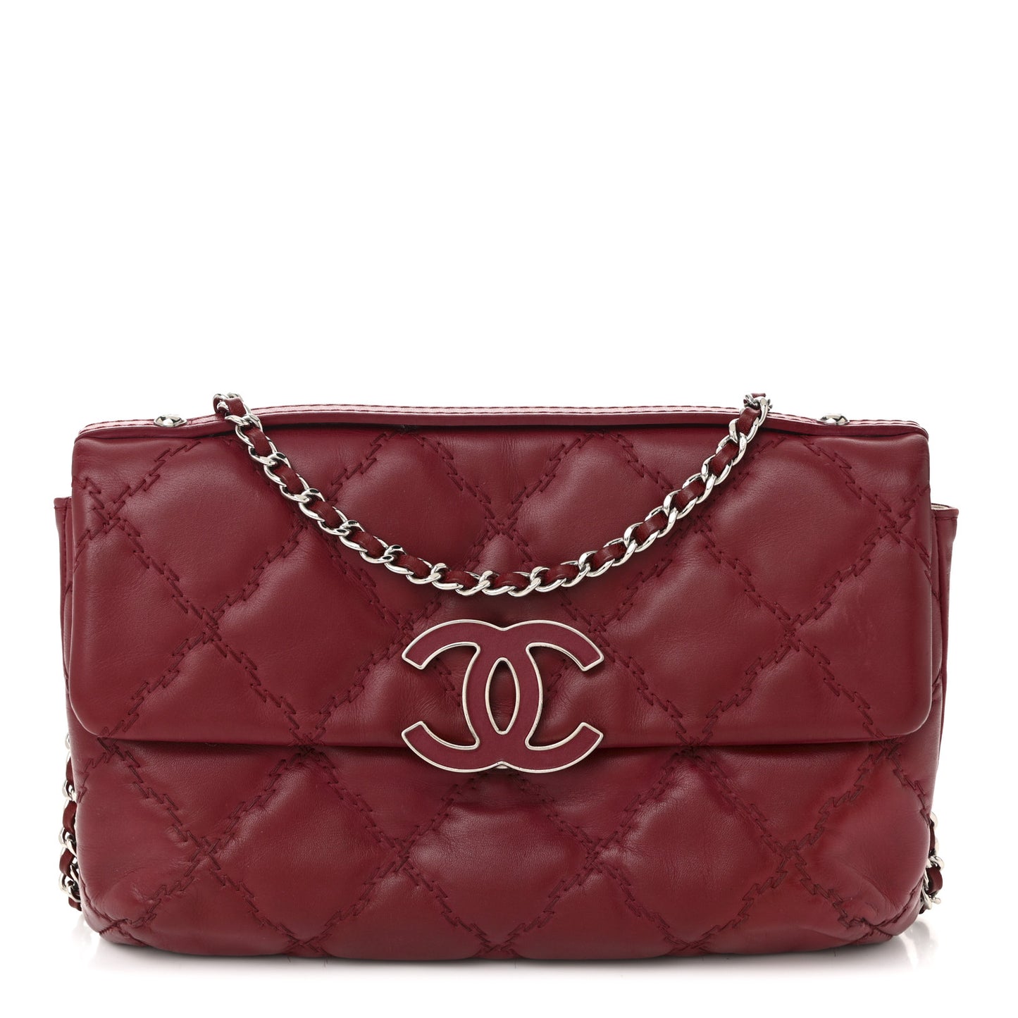 Calfskin Quilted Double Stitch Hamptons Clutch with Chain Red