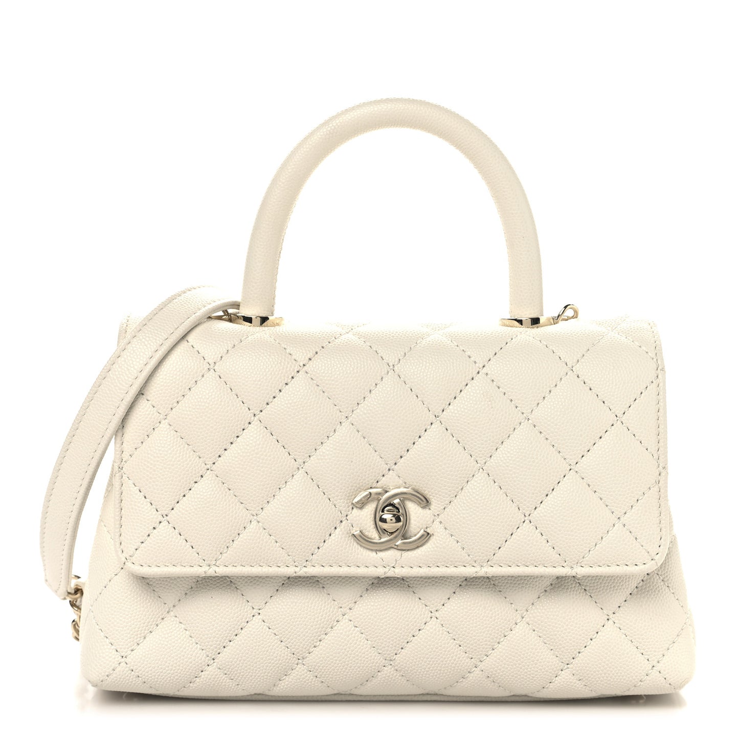 Caviar Quilted Mini Coco Handle Flap White