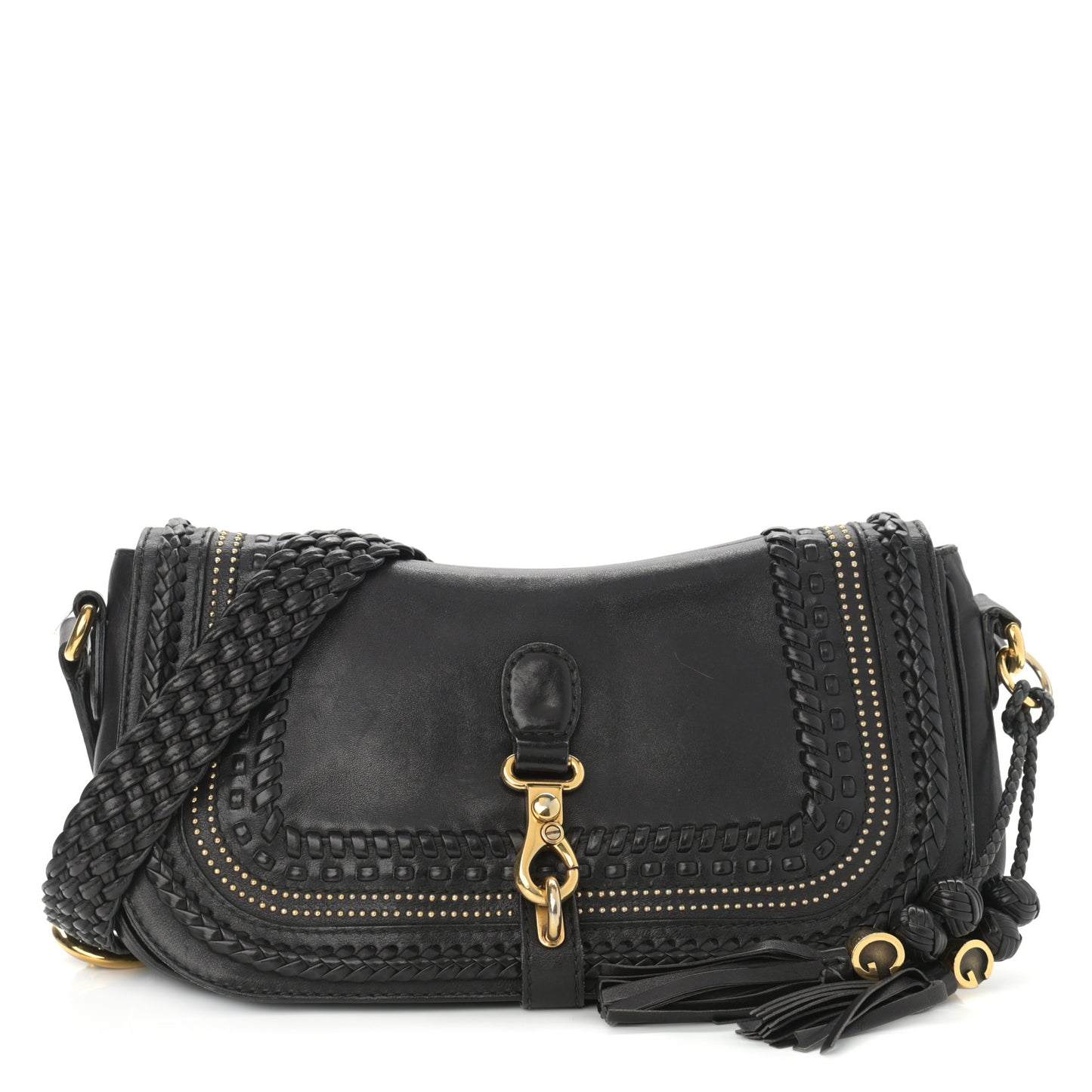 Calfskin Handmade Medium Flap Shoulder Bag Black