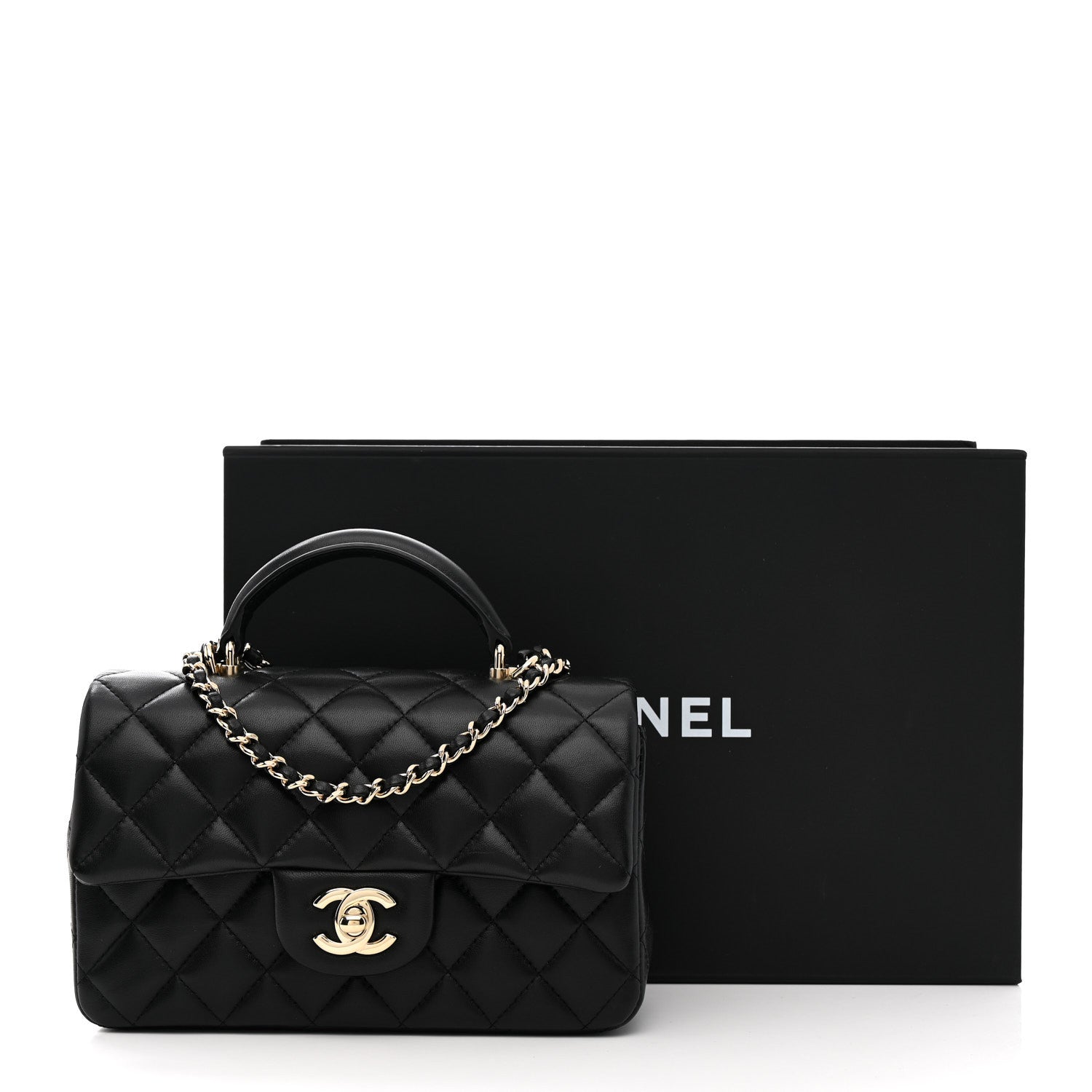 Chanel Lambskin Quilted Mini Top Handle Rectangular Flap Black 12 of 12