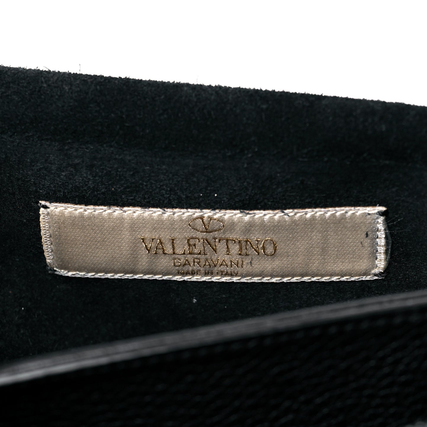 Grained Calfskin Rockstud Rolling Studs Va Va Voom Clutch on Chain Black