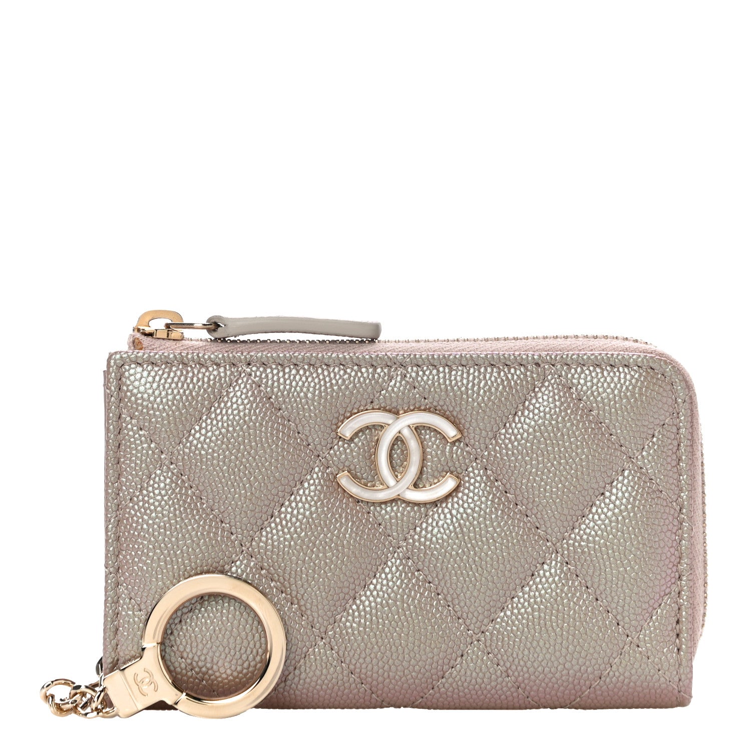 Chanel Iridescent Caviar Quilted Zipped Key Holder Case Beige 1 of 11