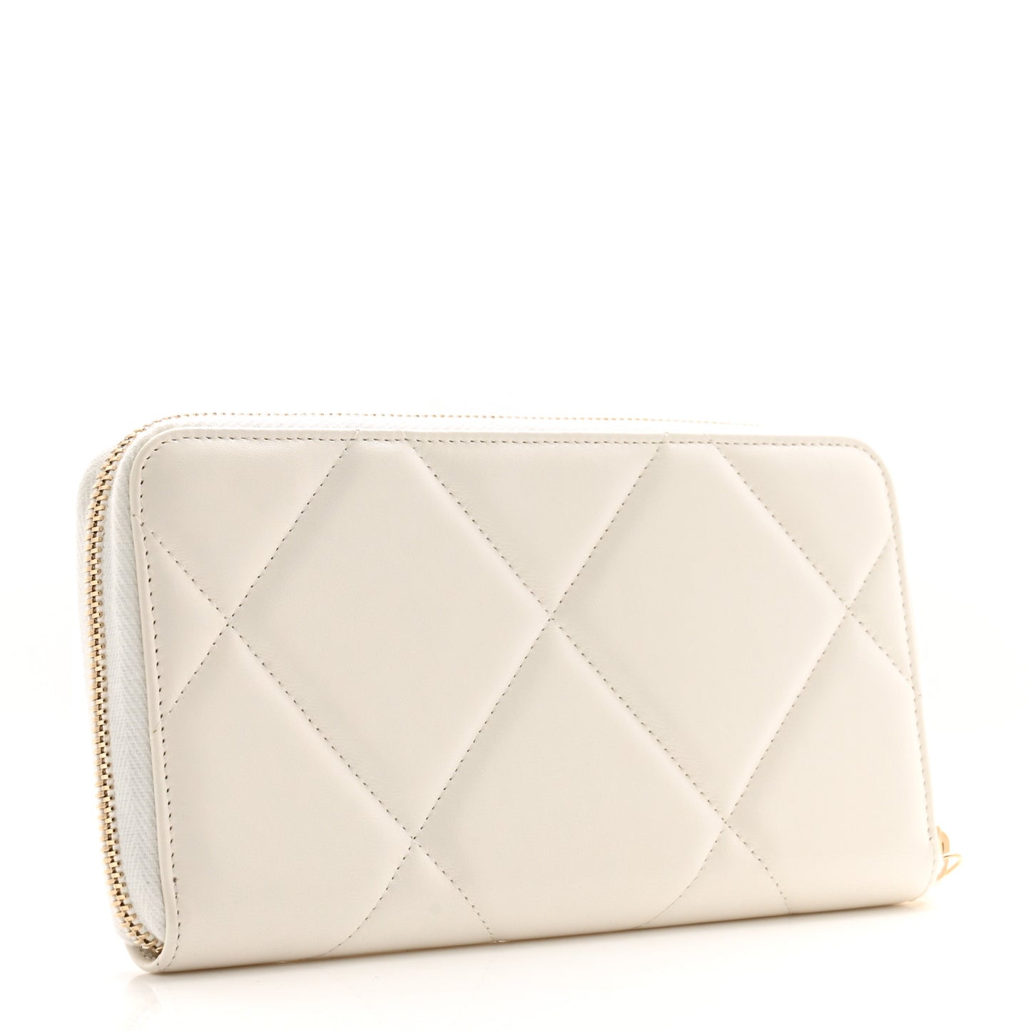 Shiny Goatskin Quilted 19 Long Zipped Around Wallet White