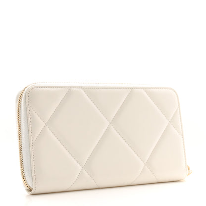 Chanel Shiny Goatskin Quilted 19 Long Zipped Around Wallet White 3 of 11