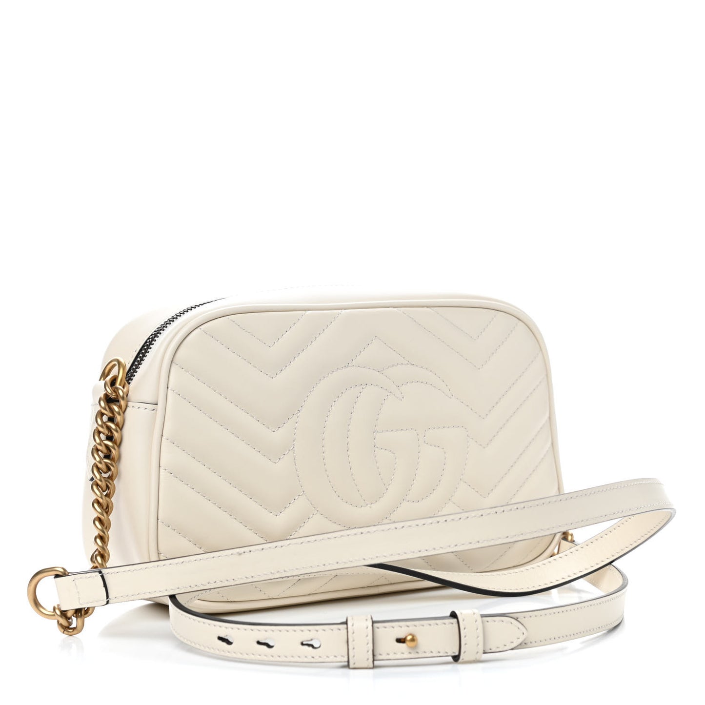 Calfskin Matelasse Small GG Marmont Chain Shoulder Bag White