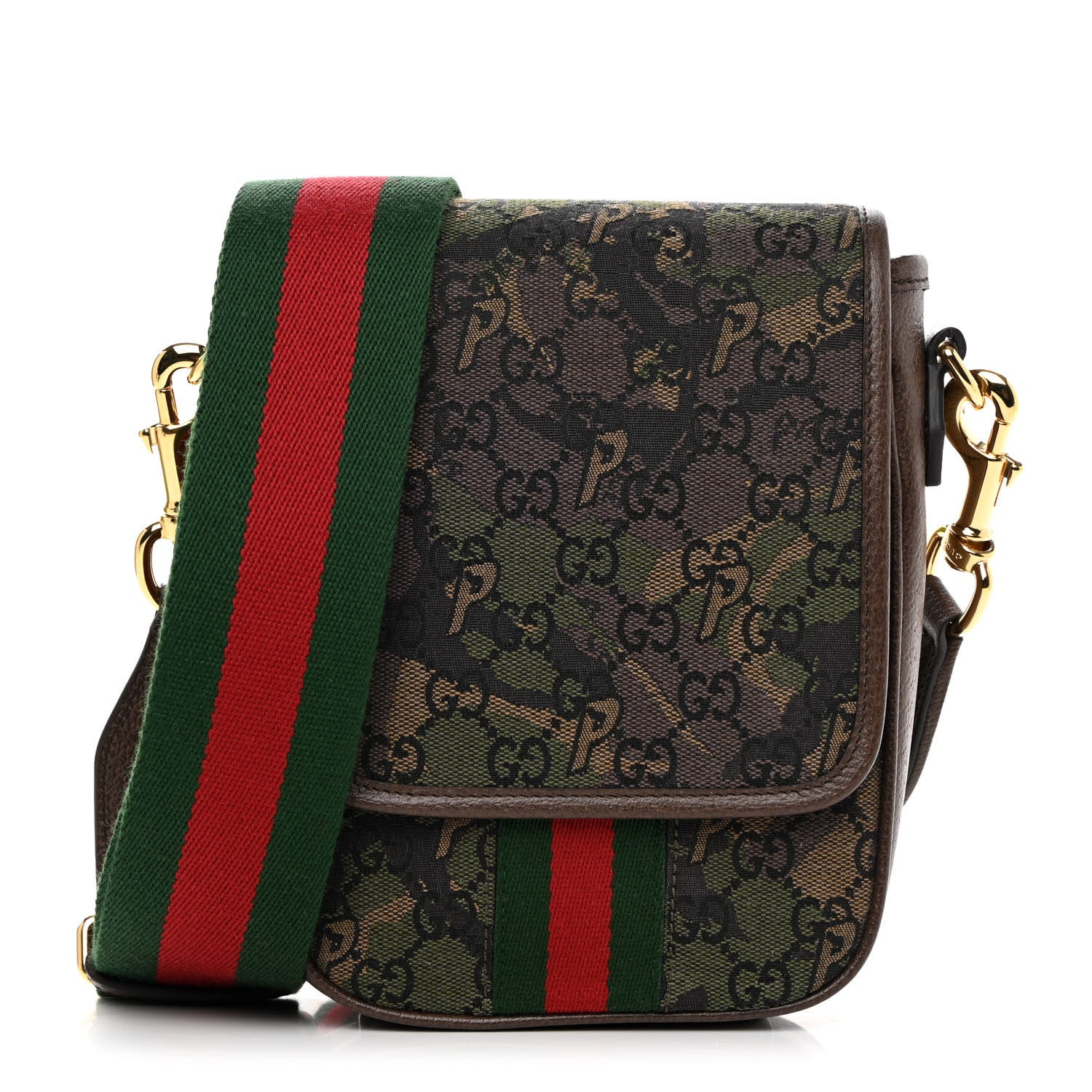 Gucci X PALACE GG P Canvas Monogram Web Camouflage Flap Messenger Brown 1 of 11