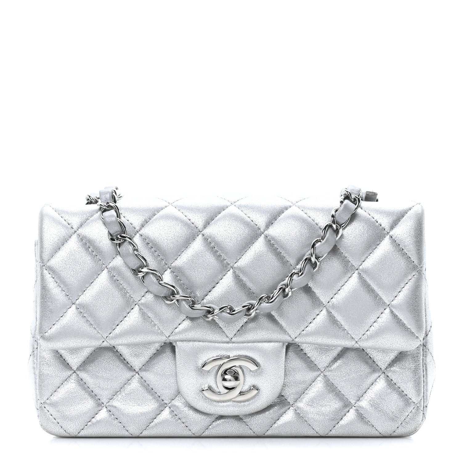 Chanel Metallic Lambskin Quilted Mini Rectangular Flap Silver 1 of 10