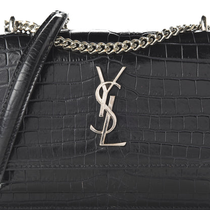 Saint Laurent Calfskin Crocodile Embossed Monogram Sunset Chain Wallet Black 9 of 9