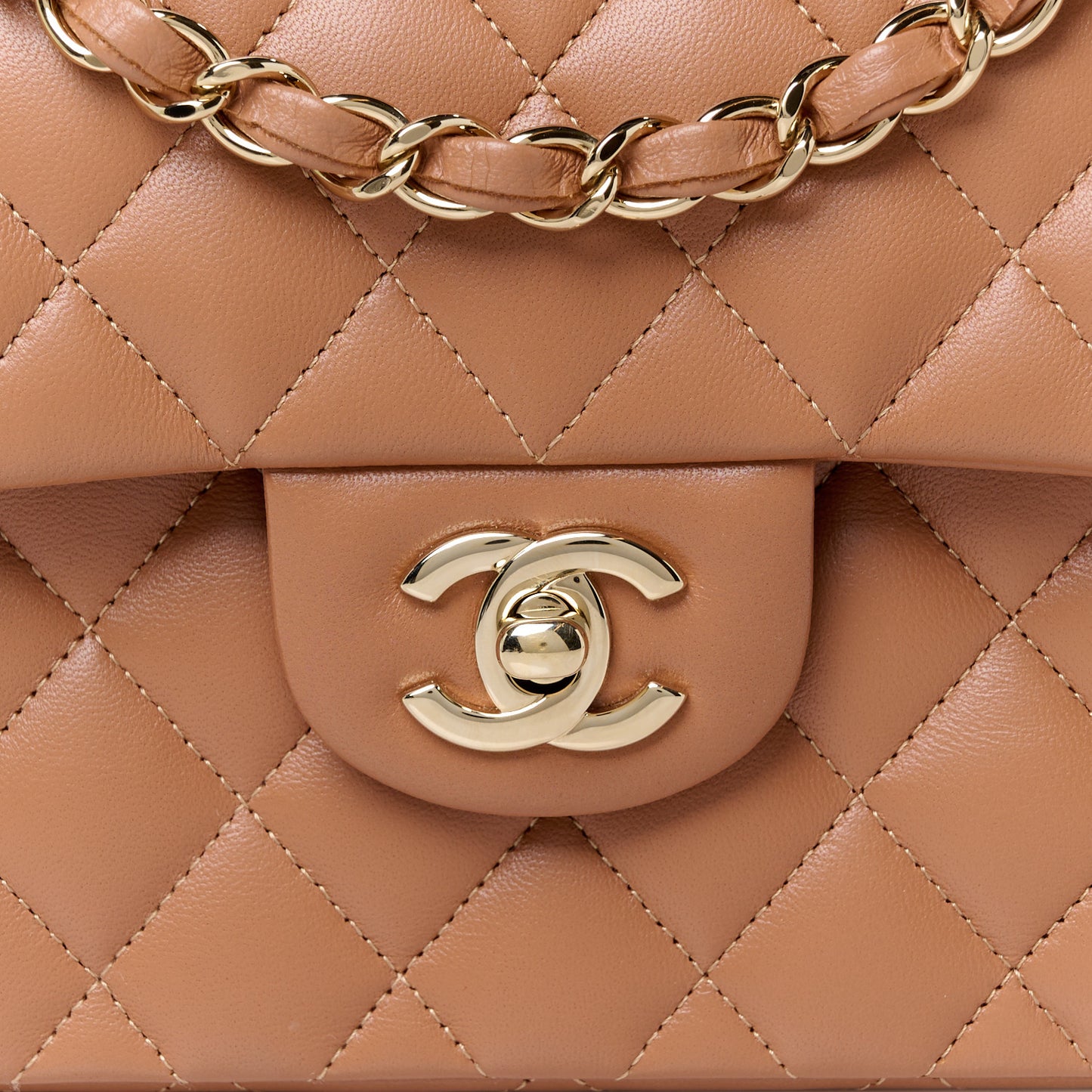 Lambskin Quilted Small Double Flap Brown