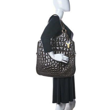 Saint Laurent Patent Crocodile Embossed Tribute Tote Brown 2 of 23