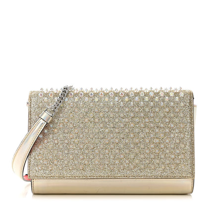 Christian Louboutin Metallic Glitter Patent Calfskin Spikes Boudoir Chain Wallet Silver 1 of 17