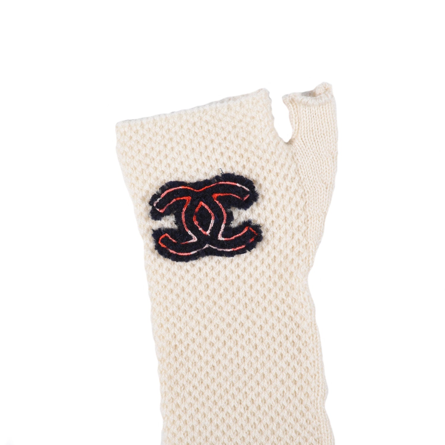 Chanel Cashmere Wool CC Fingerless Gloves Ivory 3 of 4
