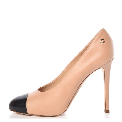 Chanel Lambskin Cap Toe Pumps 40 Beige Black 1 of 15