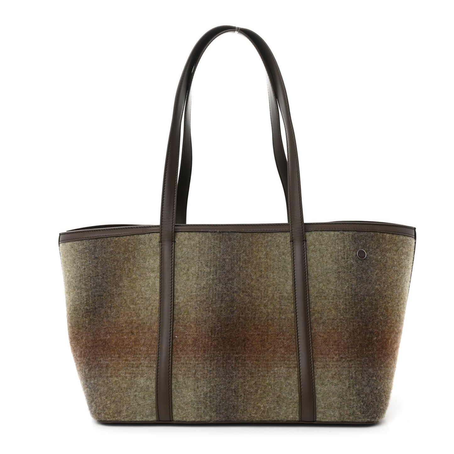 Blurred Double Cashmere Calfskin Plaid Small Carry Everything Tote Pecan Nut Green Cayenne Mel