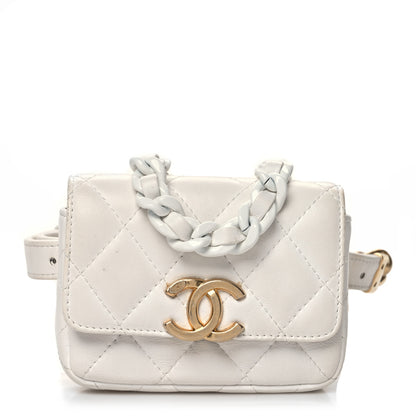 Chanel Lambskin Lacquered Metal Quilted Flap Chain Belt Bag White 1 of 17