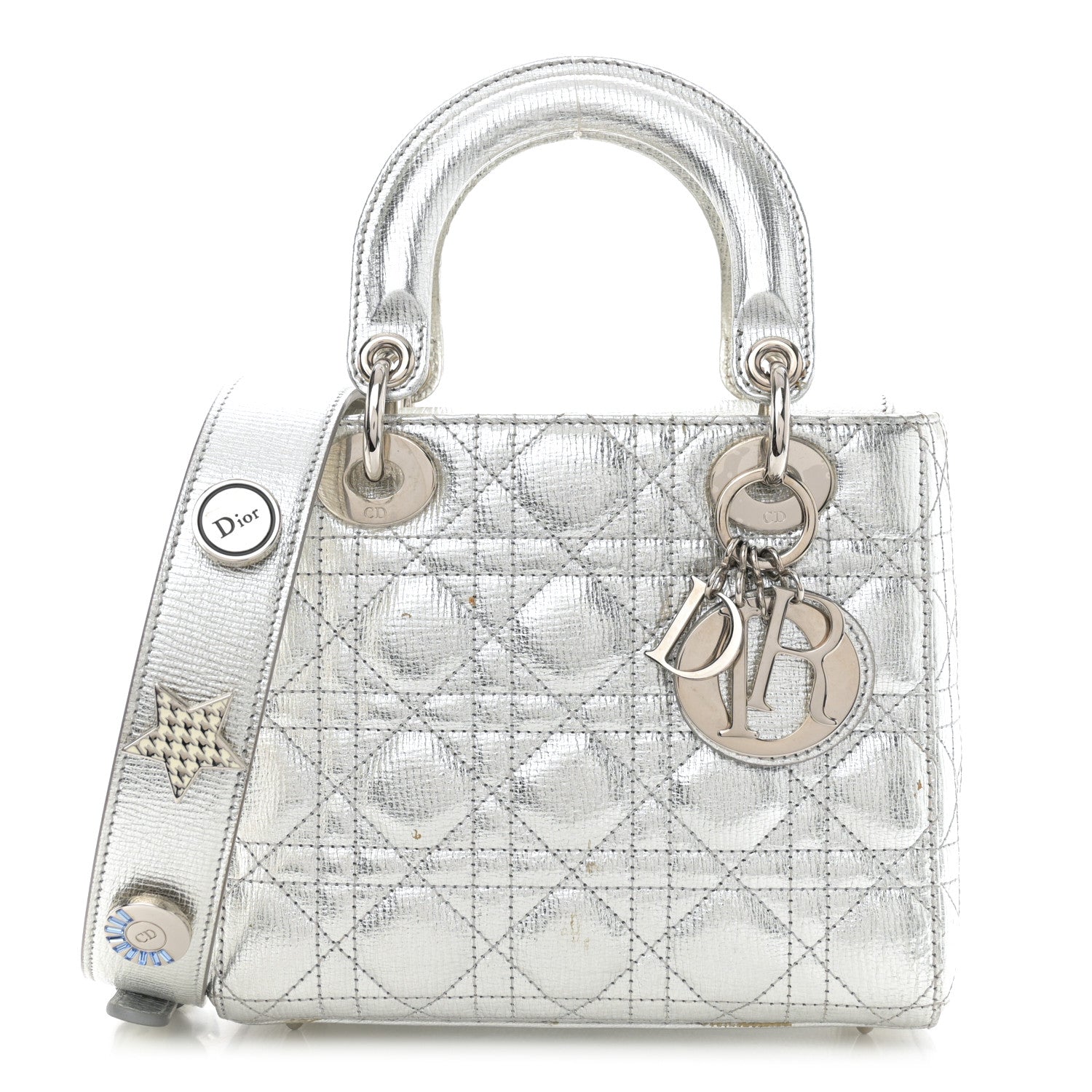 Christian Dior Metallic Lambskin Cannage Small Lucky Badges Lady Dior Silver 1 of 14