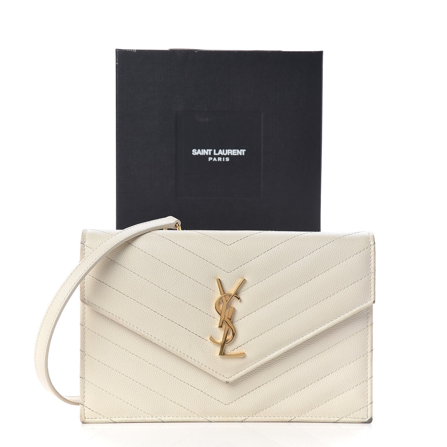 Grain De Poudre Matelasse Chevron Monogram Envelope Chain Wallet Porcellana