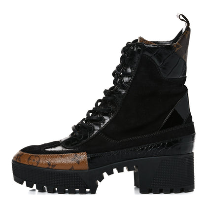 Louis Vuitton Suede Calfskin Monogram Laureate Platform Desert Boots 40 Black 1 of 14