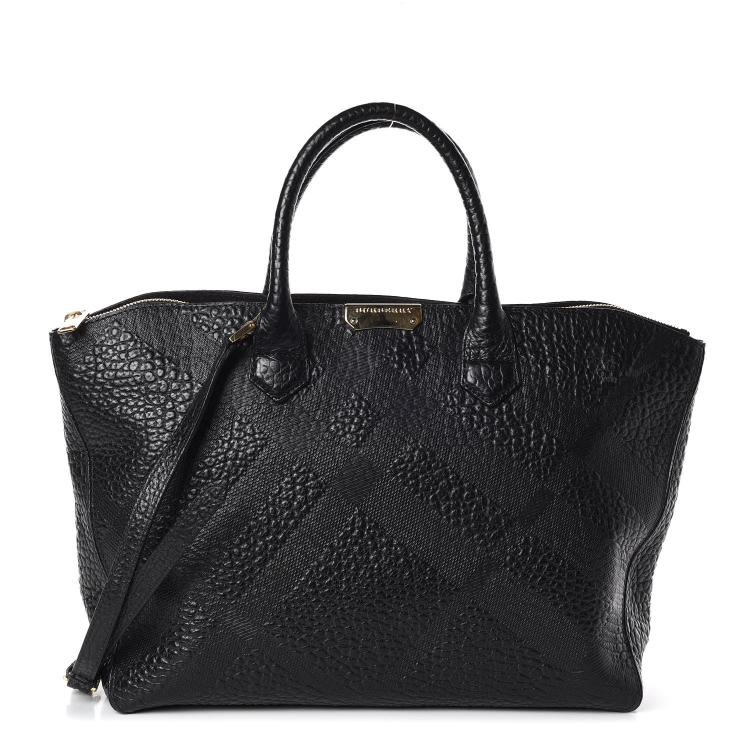 Burberry Heritage Grain Check Embossed Medium Dewsbury Tote Black 1 of 9