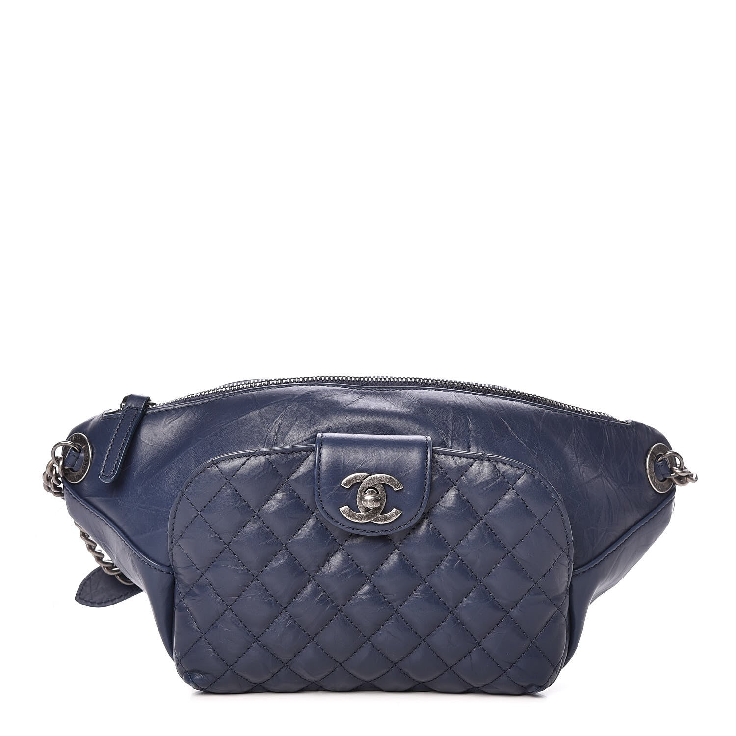 Chanel Crumpled Calfskin Quilted Casual Rock Waist Bag Fanny Pack Blue 1 of 12