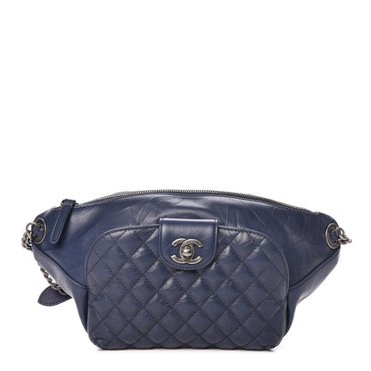 Chanel Crumpled Calfskin Quilted Casual Rock Waist Bag Fanny Pack Blue 1 of 12