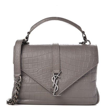 Saint Laurent Calfskin Crocodile Embossed Medium College Monogram Satchel Gray 1 of 7