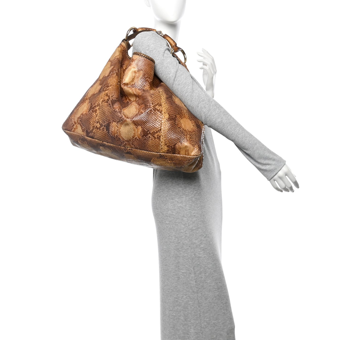 Snakeskin Large Horsebit Chain Hobo Gold