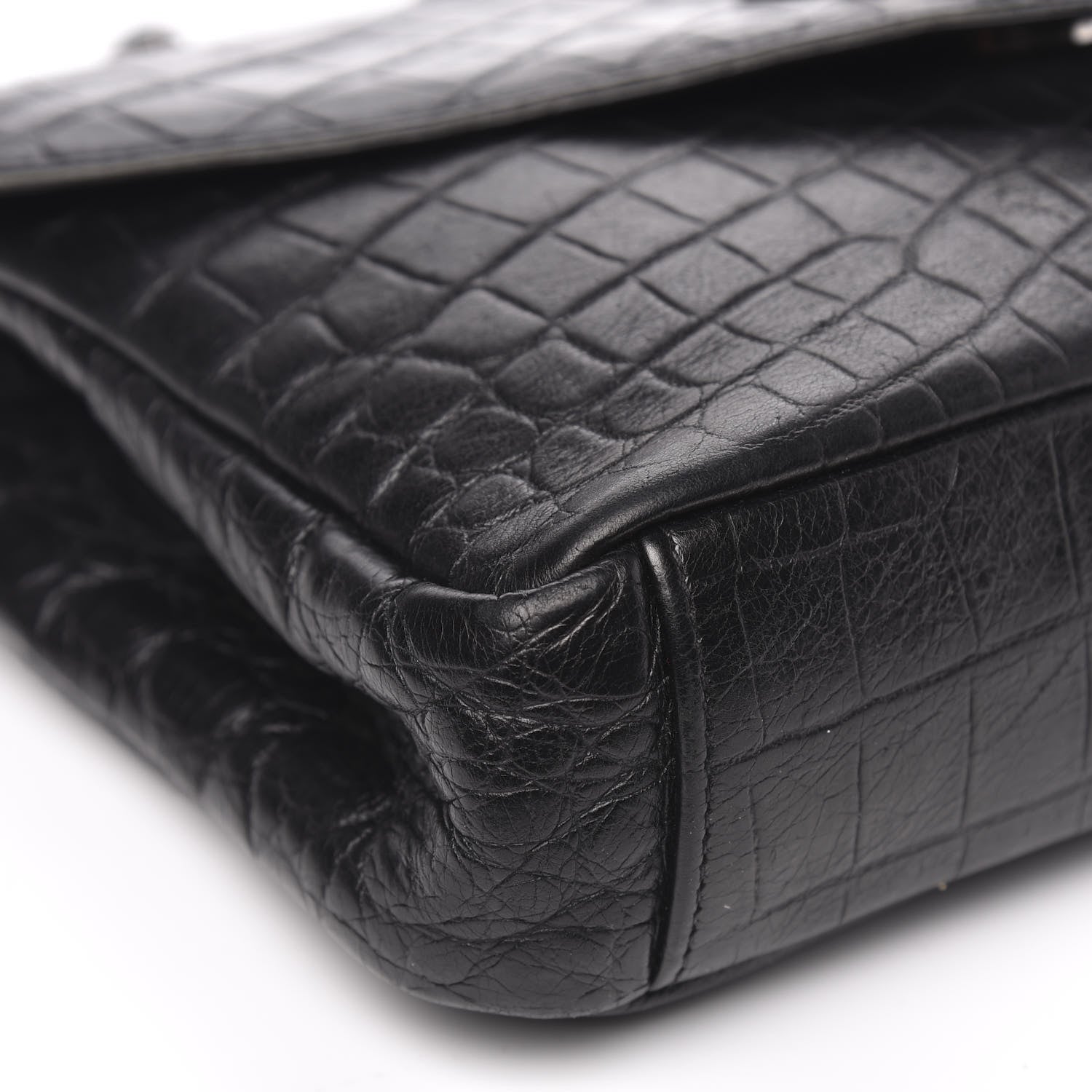 Saint Laurent Calfskin Crocodile Embossed Medium College Monogram Satchel Black 10 of 12