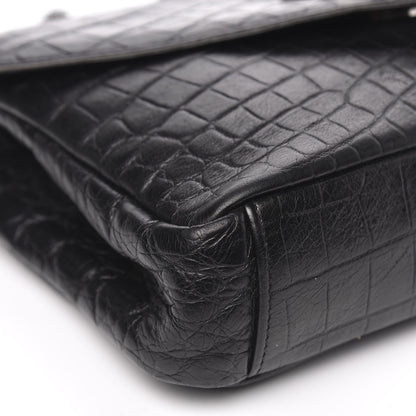 Saint Laurent Calfskin Crocodile Embossed Medium College Monogram Satchel Black 10 of 12