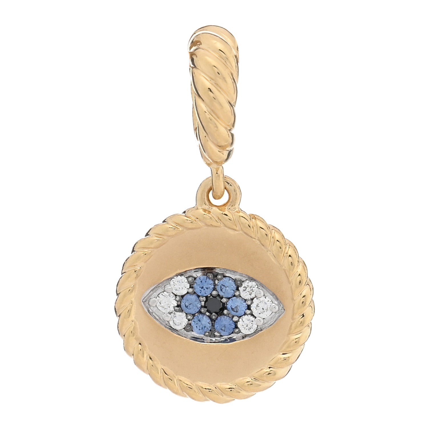 David Yurman 18K Yellow Gold Blue Sapphire Diamond Evil Eye Pendant 1 of 3