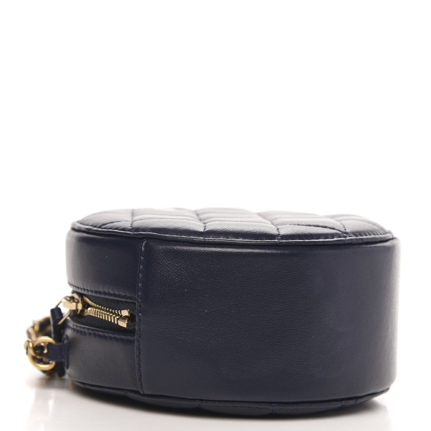 Lambskin Quilted Round Pearl Crush Clutch With Chain Navy Blue