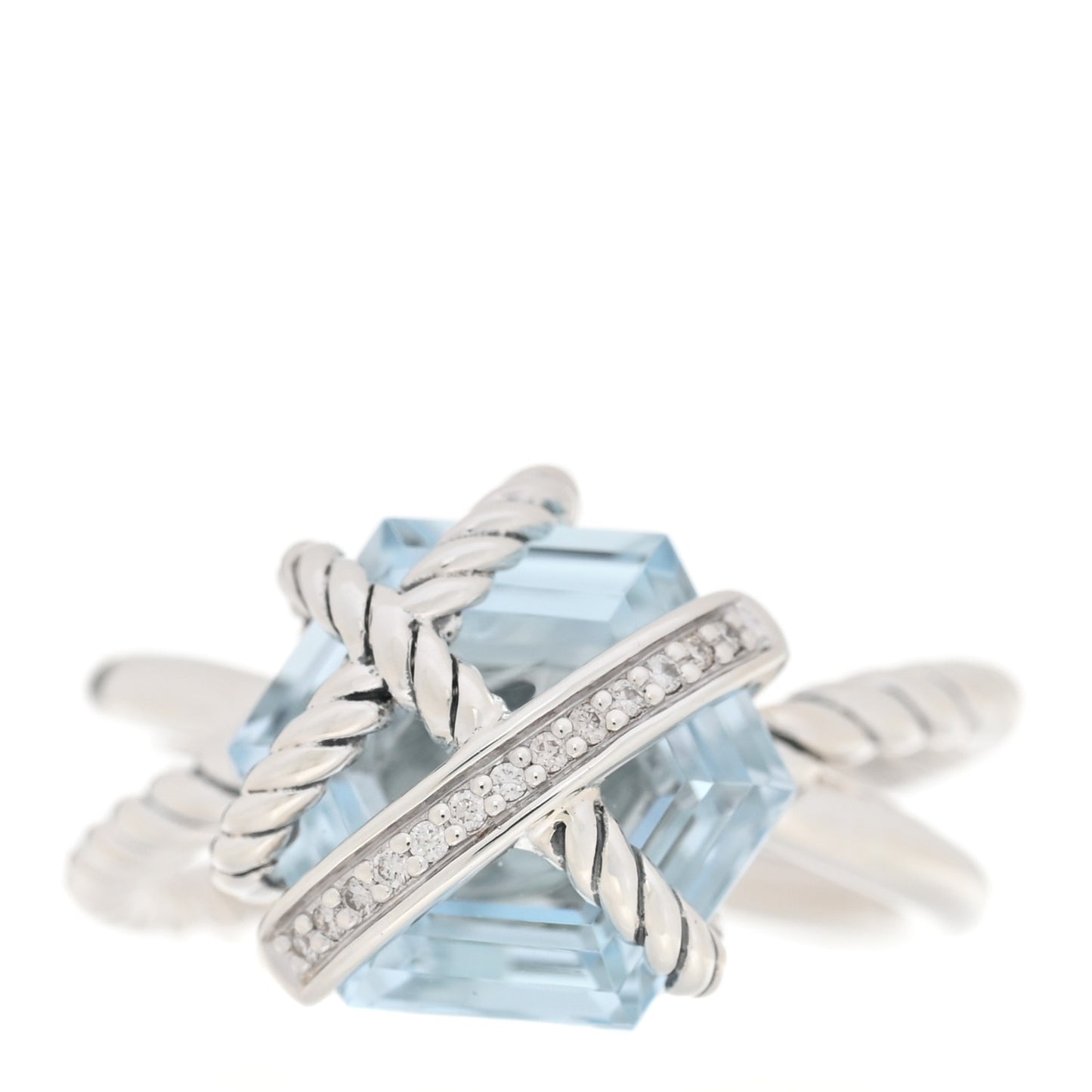 Sterling Silver Diamond Blue Topaz 10mm Cable Wrap Ring 49 5